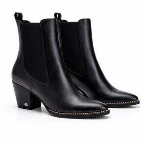 Coach Pierce Black Leather Chelsea Ankle Boots Studded Block Heel Women’s  9.5